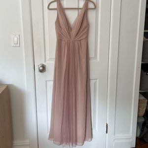Monique Lhuillier Bridesmaid Deep V-Neck Chiffon & Tulle Gown Size 0